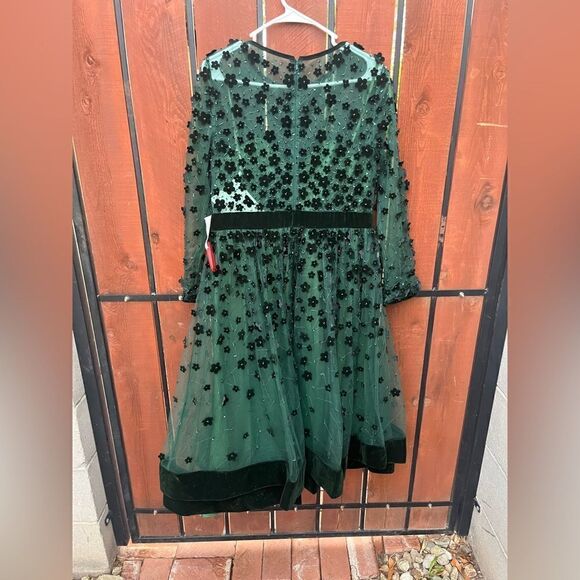 Mac Duggal Velvet floral cocktail dress size 12 emerald green  NWT style 67007 - Picture 4 of 8